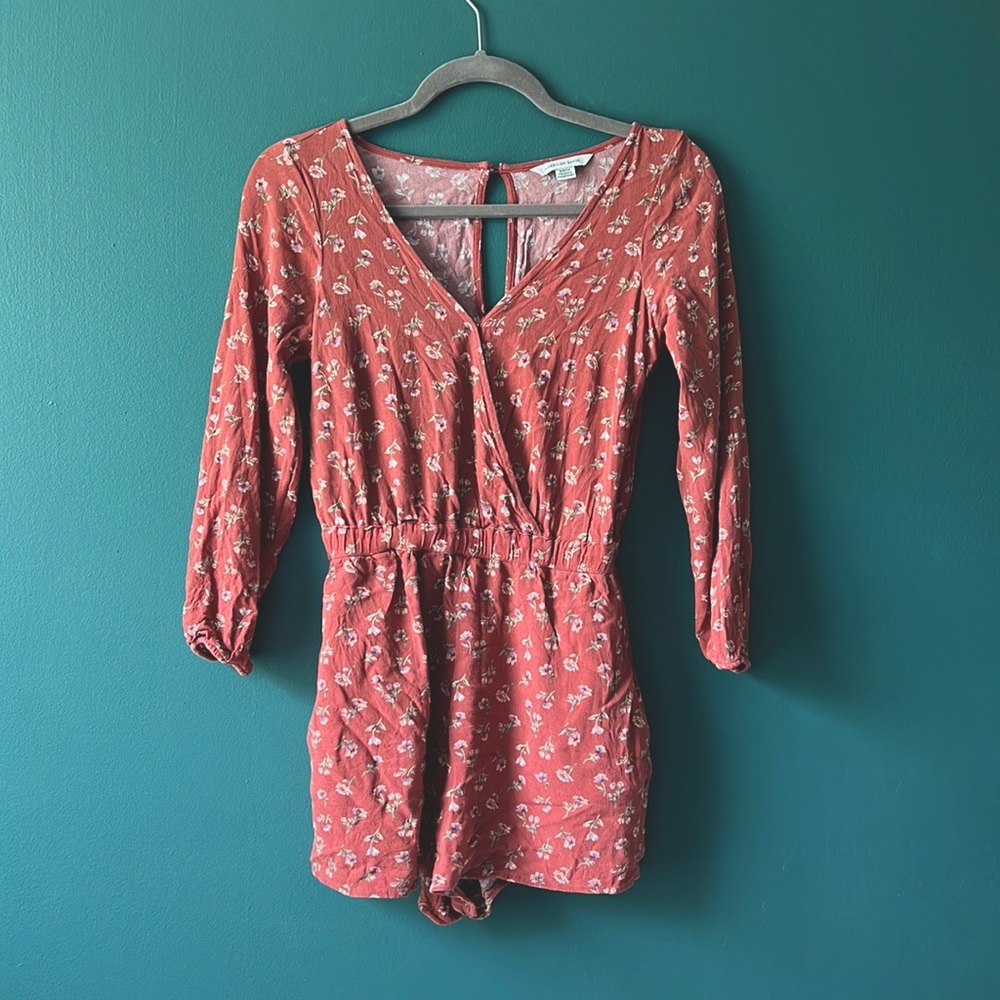 Burnt Orange Floral Print Romper